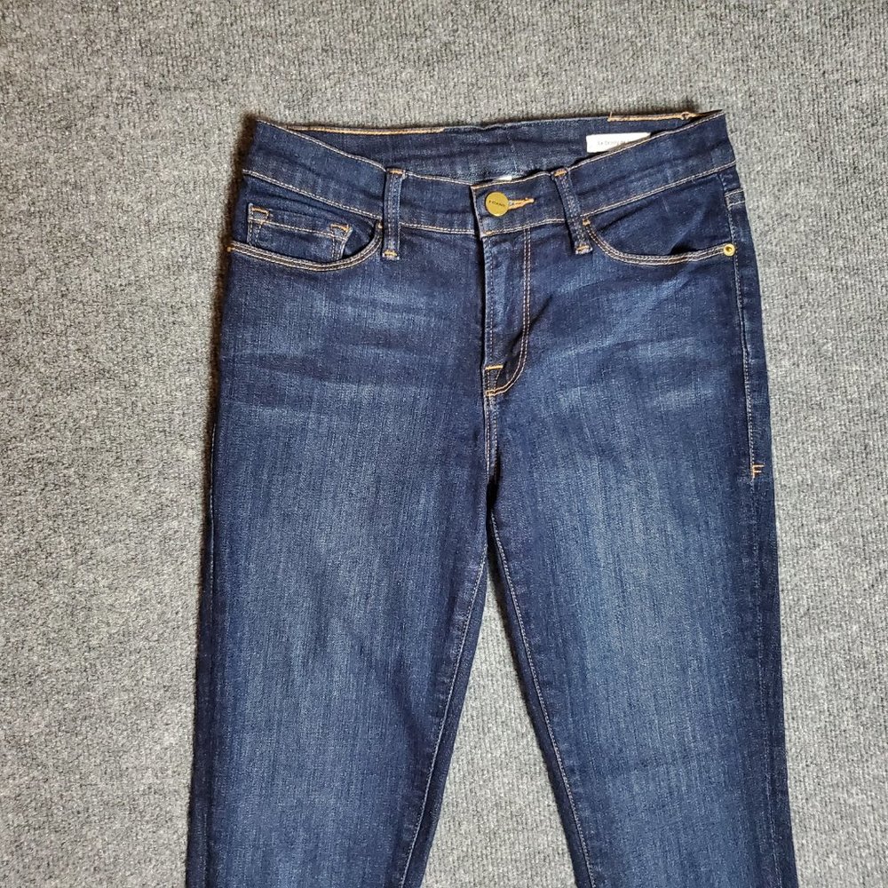Frame Le Skinny de Jeanne 28 (Meas 26x28.5 9" Mid Rise) Queensway Dark Jeans A14 - Picture 4 of 9